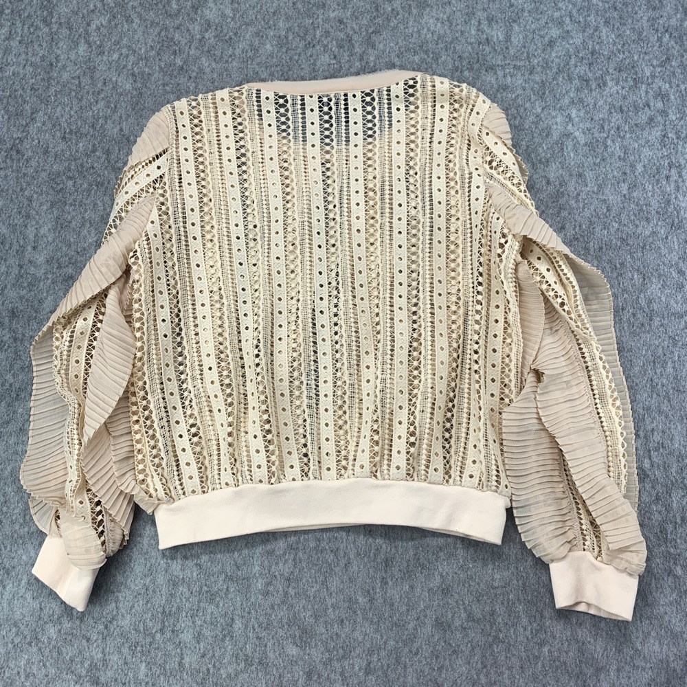Gracia Beige Cream Top Beige Ruffle Sheer See Through Lace Long Sleeve - Size S - Picture 2 of 9